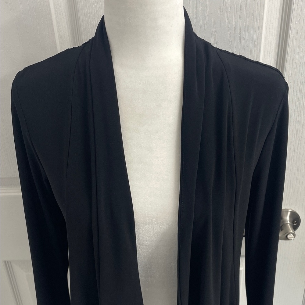 Joseph Ribkoff Elegant Fitted Black Cover Up Jacket Long Sleeves Lace Back Sz 10 - Picture 2 of 12